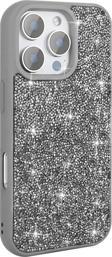 Kılıftech İphone 16 Pro Max Kılıf Parlak Taşlı Tasarım Zore Pırlanta Kapak - Gri