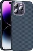 Kılıftech İphone 14 Pro Max Kılıf Magsafe Şarj Özellikli Karbon Fiber Görünümlü Kth Gros Kapak - Lacivert