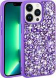 Safa İphone 13 Pro Uyumlu Parlak Taşlı Tasarım Zore Linea Kılıf-Mor
