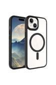 Kılıftech İphone 15 Plus Uyumlu Wireless Şarj Özellikli Zore Krom Magsafe Silikon Kılıf-Siyah