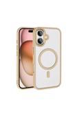 Zore Apple İphone 16 Plus Kılıf Wireless Şarj Özellikli Krom Magsafe Silikon Kapak-Gold