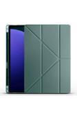 Kılıftech Galaxy Tab S9 Ultra Kılıf  Uyumlu Zore Tri Folding Kalem Bölmeli Standlı Kılıf-Koyu Yeşil