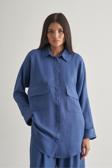 Mizalle Keten Dokulu Torba Cepli Indigo Mavi Tunik