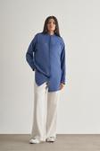 Mizalle Keten Dokulu Apoletli Indigo Mavi Tunik
