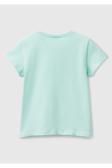 United Colors Of Benetton Kız Çocuk Su Yeşili Simli Logo Baskılı T-Shirt