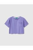 United Colors Of Benetton Kız Çocuk Mor Arkası Baskılı Yama Cepli T-Shirt