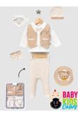 Baby Kids Colors Kutulu - Erkek Yenidoğan Kıyafetleri 5'Li Hastane Çıkış Setleri Papyonlu Ayıcık Nakışlı %100 Pamuk