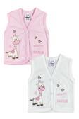Baby Kids Colors Kız Bebek Zürafa Nakışlı Organik Pamuklu 3-6-9 Ay 2Li Penye Bebek Yelek - Pembe