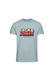 Jack&Jones Sıfır Yaka Baskılı Açık Mavi Erkek %100 Pamuk T-Shirt 12238135