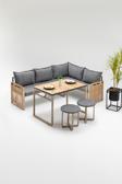 Wood House Monisa (Masa Ve Puflu) Köşe Takımı Gri-Kahve (Balkon-Bahçe-Mutfak)