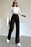 Mooishan Pamela Kadın Solmayan Siyah Süper Yüksek Bel Wide Leg Comfort Likralı Palazzo Jeans Pantolon