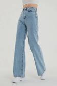 Mooishan Kadın Açık Mavi Kar Yıkama Yüksek Bel Comfort Likralı Bol Paça Denim Palazzo Kot Pantolon Jeans