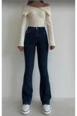 Mooishan Ispanyol Paça Lacivert Yüksek Bel Ispanyol Paça Comfort Likralı Kot Pantolon Jeans