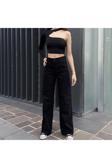 Mooishan Kadın Solmayan Siyah Süper Yüksek Bel Comfort Likralı Palazzo Kot Pantolon Jeans