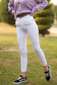 Mooishan Beyaz Dar Skinny Pantolon Jeans Likralı Esnek Kot