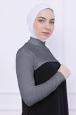 Loggia Balıkçı Yaka Boyunluklu Kolluk Açık Gri - Likralı Dik Yakalı Kadın Body Tesettür Crop Bolero