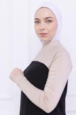 Loggia Balıkçı Yaka Boyunluklu Kolluk Bej - Likralı Dik Yakalı Kadın Body Tesettür Crop Bolero
