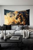 Moud'S Altın Siyah At Desenli Duvar Halısı Duvar Örtüsü Tapestry Süet Dokulu Kumaş