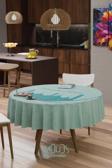 Moud'S Ramazan Turkuaz Camii Silüet Desenli Süet Kumaş Dertsiz Yuvarlak Masa Örtüsü Ramadan