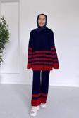 Çift Renk Çizgili Triko Takım - Lacivert