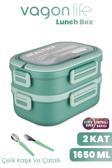 1650 ML İki Kat Üç Bölme Paslanmaz Çelik Lunch Box Yeni Nesil Sefer Tası - Kaşık Ve Çatallı -6715