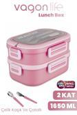 1650 ML İki Kat Üç Bölme Paslanmaz Çelik Lunch Box Yeni Nesil Sefer Tası - Kaşık Ve Çatallı -6715
