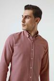 Ds Damat Slim Fit Kırmızı Armürlü Düğmeli Yaka Pamuklu Gömlek