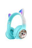 Coverzone Bluetooth Kulaklık Peluş Kedi Tasarımlı Kablosuz Kulak Üstü Kulaklık Kulakları Işıklı