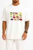 Oversize Dolmalık Biber Meyve Sebze Vejetaryen Mutfağı Yiyecek Göğüs Tasarımlı Unisex T-Shirt
