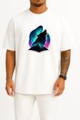 Oversize Türk Simgesi Kurt - Neon Göğüs Tasarımlı Unisex T-Shirt
