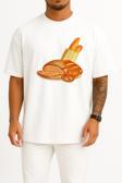 Oversize Baget Kruvasan Ekmek Simit Ekmek Hamur İşi Göğüs Tasarımlı Unisex T-Shirt