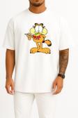 Oversize Garfield 'In Bingo Alt Özelliği Lasagneg Göğüs Tasarımlı Unisex T-Shirt