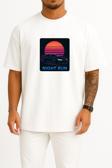 Oversize Jdm Night Run – Neon Sunset Göğüs Tasarımlı Unisex T-Shirt