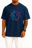 Oversize Neon Koi Yin-Yang – Uyum Denge - Balıklar Göğüs Tasarımlı Unisex T-Shirt