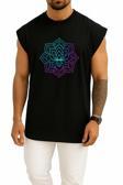 Oversize Neon Lotus Mandala – Turkuaz Mor Işıltı Göğüs Tasarımlı Atlet