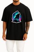 Oversize Türk Simgesi Kurt - Neon Göğüs Tasarımlı Unisex T-Shirt
