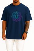 Oversize Neon Lotus Mandala – Turkuaz Mor Işıltı Göğüs Tasarımlı Unisex T-Shirt