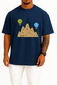Oversize Kapadokya Peri Bacaları Ve Balonlar Göğüs Tasarımlı Unisex T-Shirt