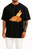 Oversize Baget Kruvasan Ekmek Simit Ekmek Hamur İşi Göğüs Tasarımlı Unisex T-Shirt