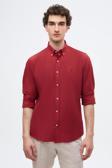 Ds Damat Slim Fit Bordo Oxford Düğmeli Yaka Kolay Ütülenebilir Nakış Detaylı Pamuklu Gömlek