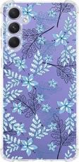 Printify Samsung Galaxy A54 Uyumlu Köşe Korumalı Antişok Kapak Floral Mavi Tasarımlı Şeffaf Silikon Kılıf