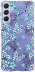 Printify Samsung Galaxy A54 Uyumlu Köşe Korumalı Antişok Kapak Floral Su Yeşili Tasarımlı Şeffaf Kılıf