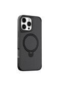 Coverzone İphone 15 Plus Uyumlu Kılıf Karbon Fiber Görünümlü Magsafe Uyumlu Stand Olabilen Carbon