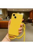 Coverzone İphone 15 Uyumlu İpli Boyun Askılı Silikon Kılıf Kadife İç Yüzeyli Epiphany Kılıf Sarı
