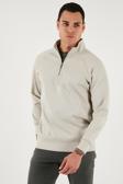 Buratti Pamuklu Relaxed Fit Yarım Fermuarlı Dik Yaka Erkek Sweat 5901232 TAŞ
