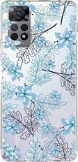 Printify Xiaomi Redmi Note 11S Uyumlu Kamera Korumalı Kapak Floral Mavi Tasarımlı Şeffaf Kılıf