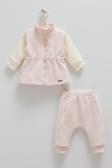 LOVE HUGS ÇİÇEK DETAYLI YELEKLİ ÜÇLÜ ALT ÜST TAKIM - CARAMELL  - TKK2033 - Pembe - 9 - 12 Ay - TKK2033-Pembe-9 - 12 Ay Pembe