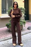 Kolları Aksesuar Dekolteli Triko Takım -KAHVERENGİ
