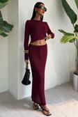 Macey Kroşe Crop Takım -BORDO