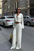 Nancy Kruveze Yaka Crop Takım -EKRU